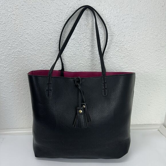 Women's Street Level Reversible Vegan Leather Tote Bag Black & Berry Casual Chic - Picture 1 of 15